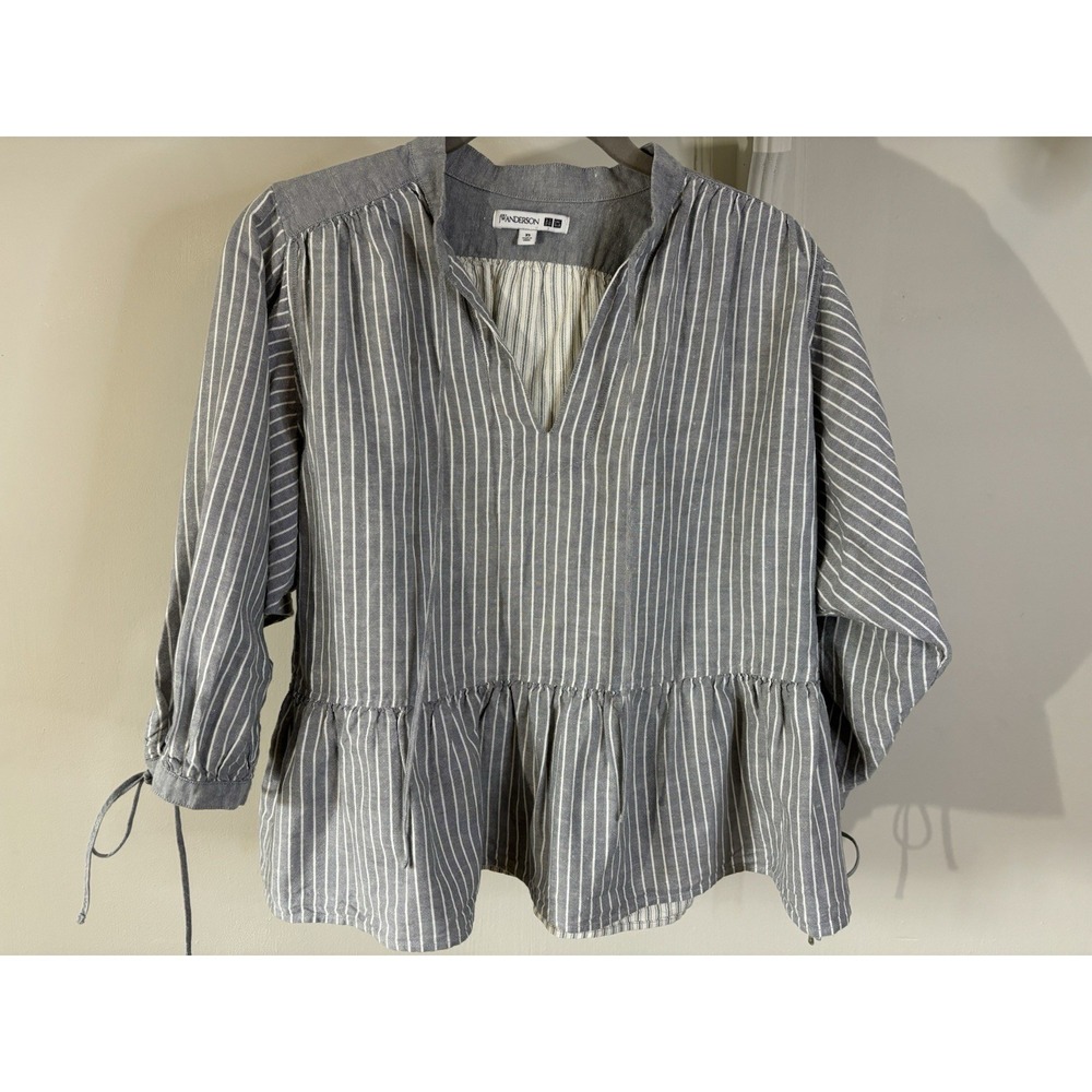 JW ANDERSON x UNIQLO Gray Striped Peasant Top XS Linen Cotton Boxy